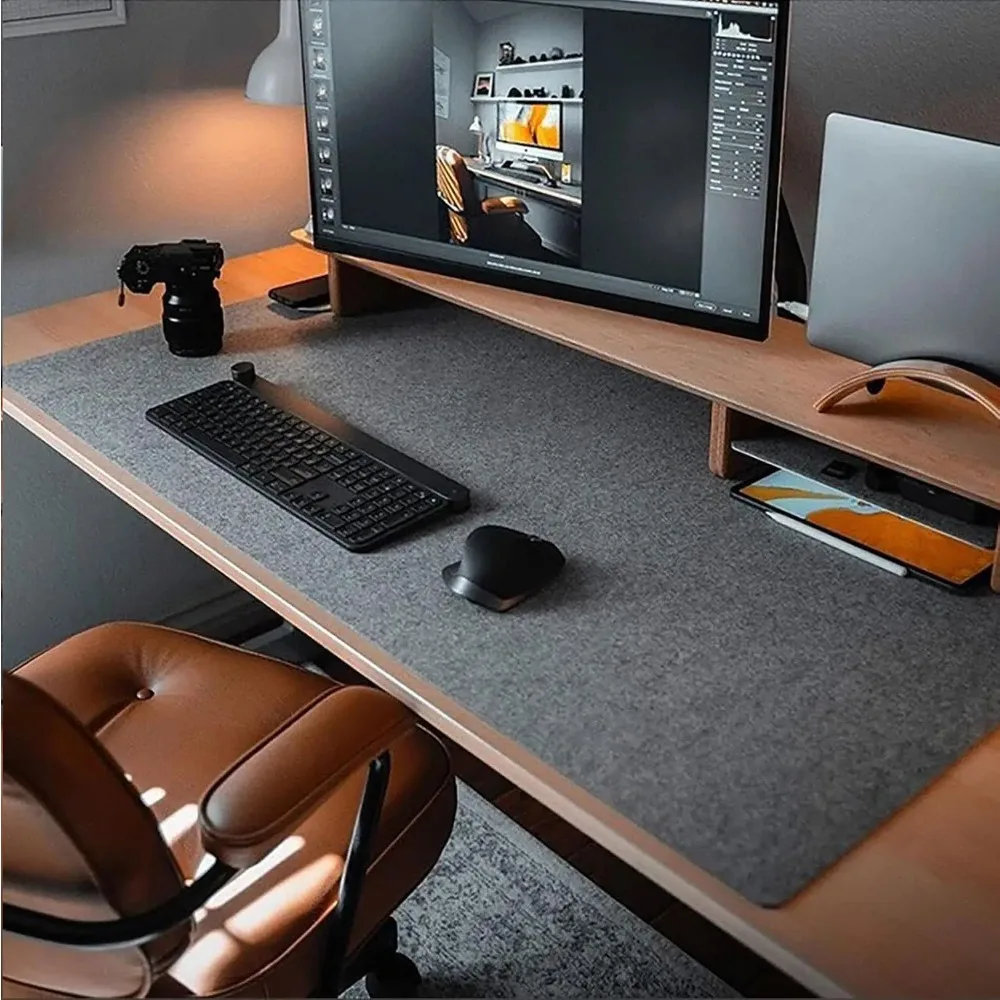 Felt Desk Mat Computer Mat for Desk(31.5x15.7Inches) Large Felt Mouse Pad and Keyboard Mat Desk Protector for Office | Dark Gray