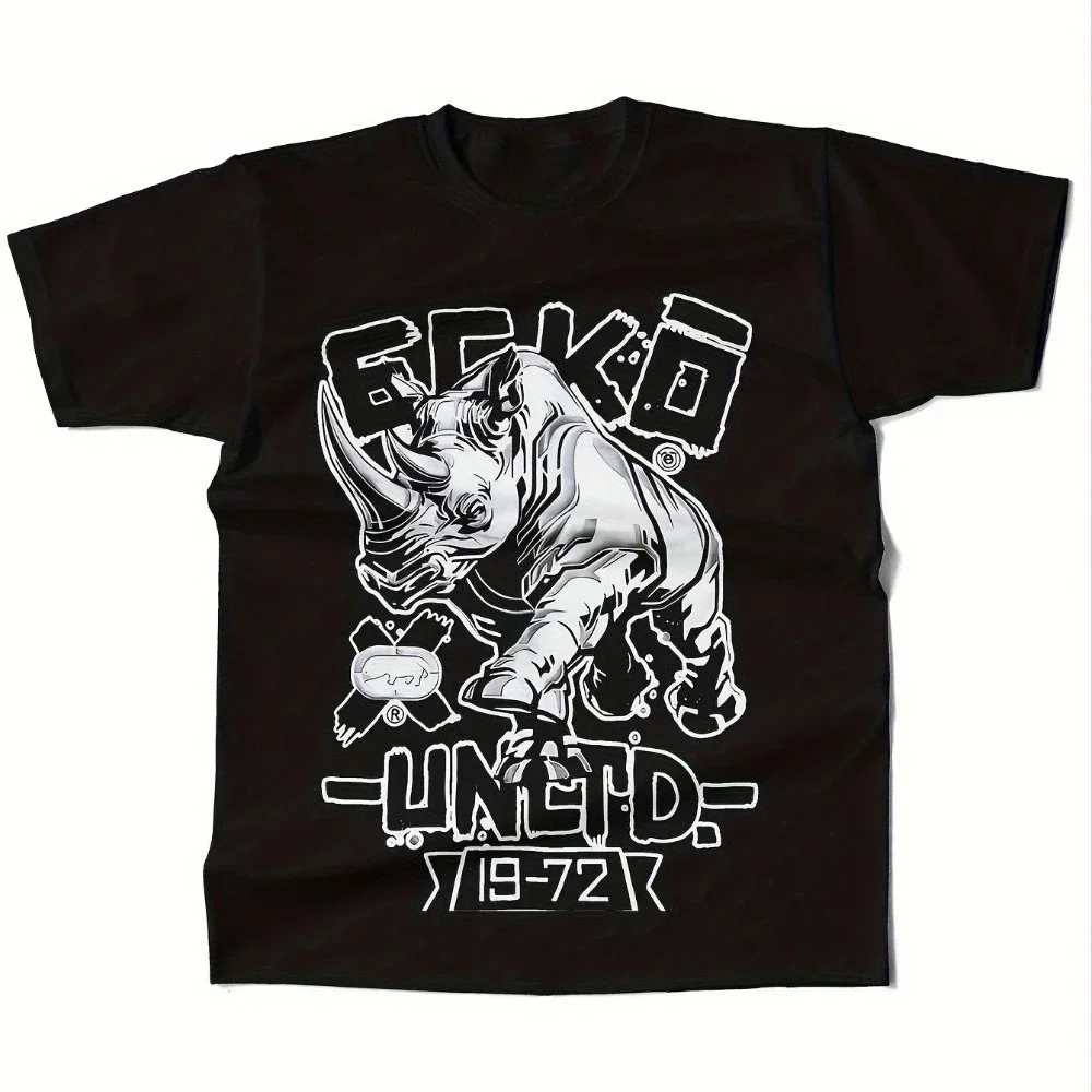 Ecko Unltd Rhino Camiseta gráfica unisex transpirable suave negro con diseño blanco ajuste clásico para uso casual actividades al aire libre