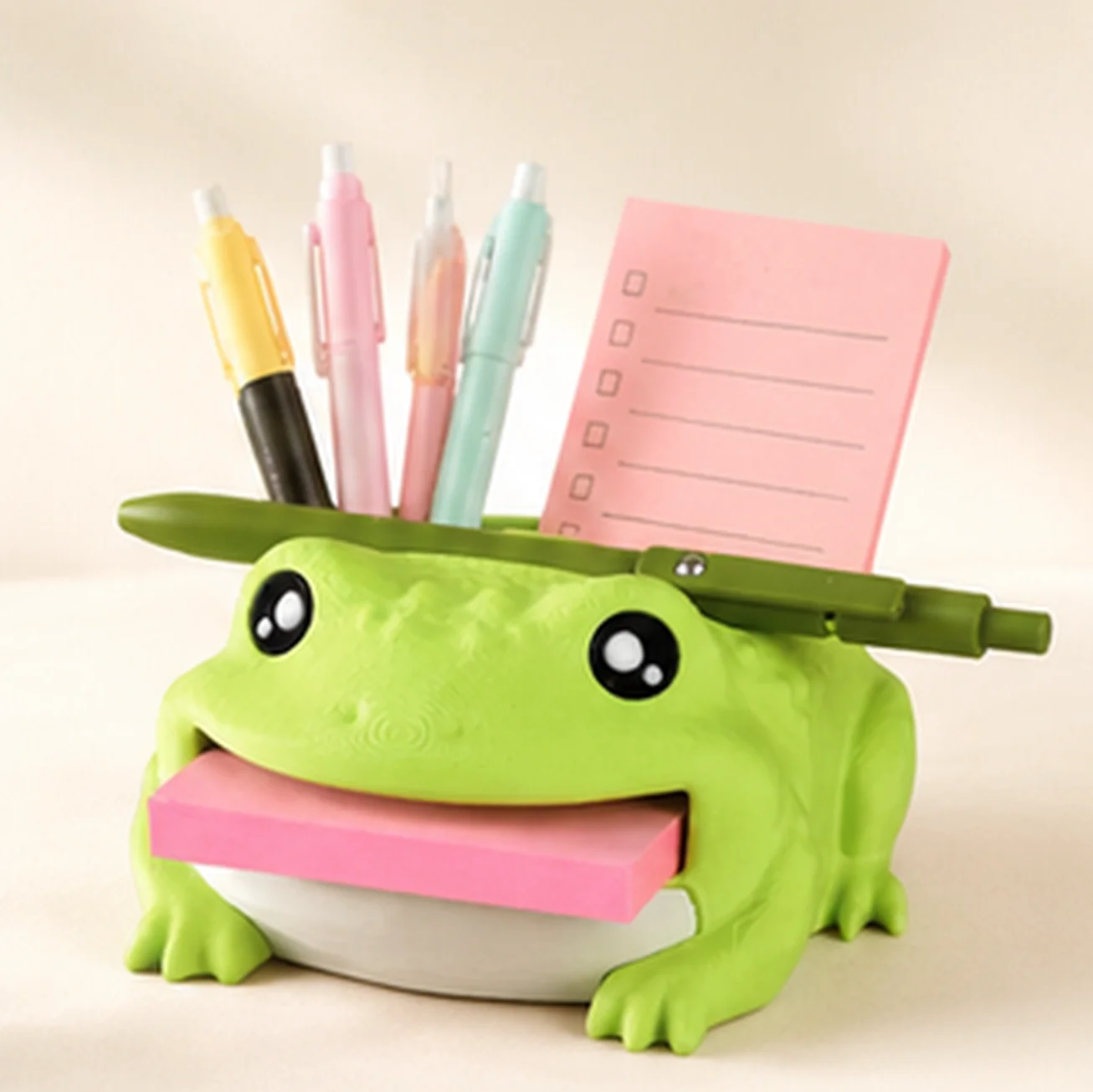 Desk Organizer Note Holder 3D Printed All‑in‑One Cute Pen Holder Pencil Stand with Sticky Note Dispenser Photo Slot