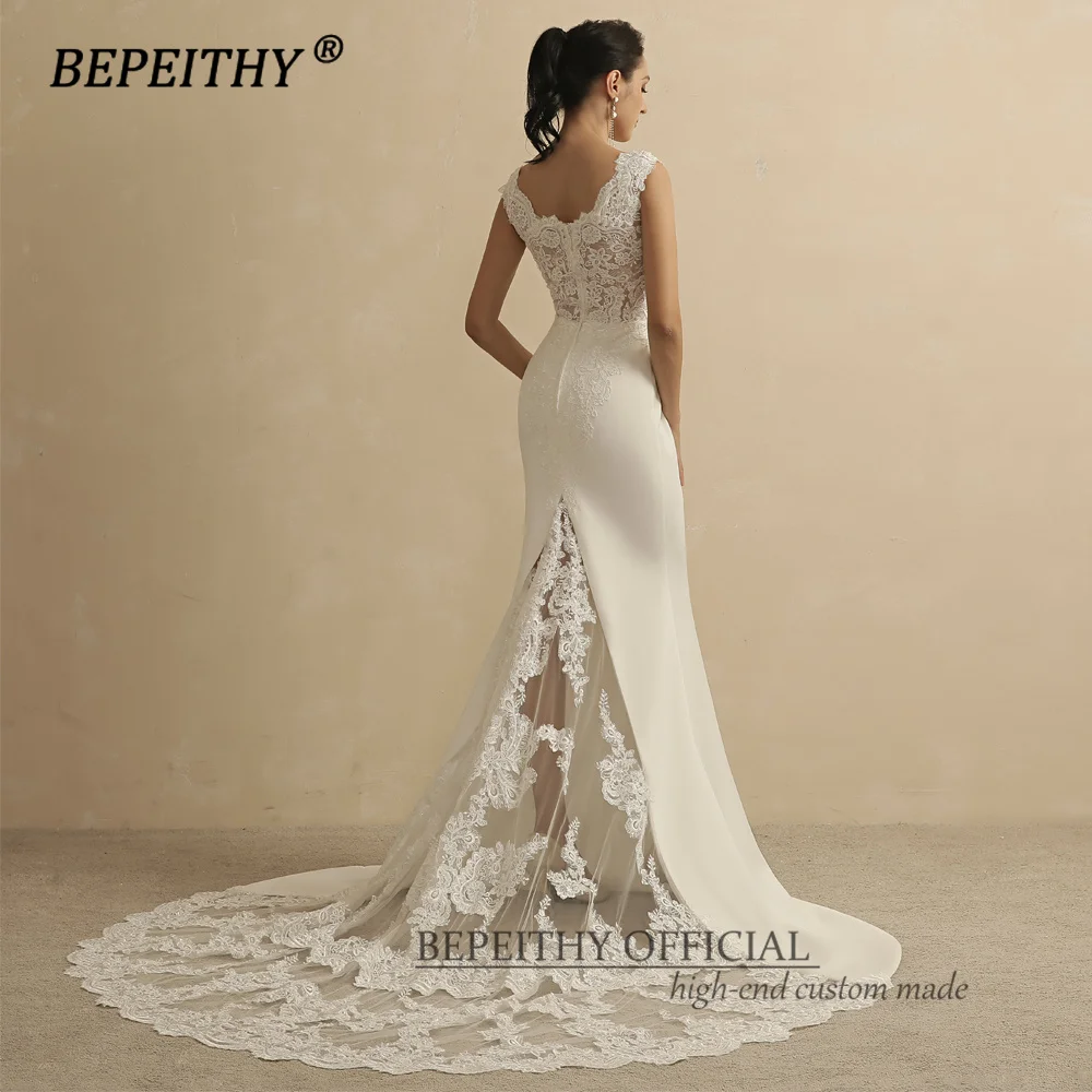 BEPEITHY Ivory V Neck Mermaid Wedding Party Dresses Sleeveless Court Train Vintage Boho Bridal Gown For Women Online Shopping