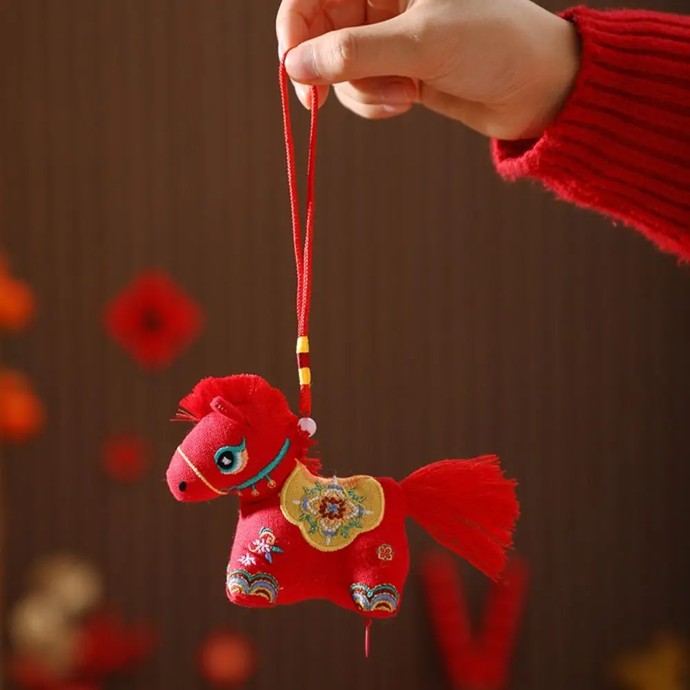 Red Embroidery Mascot Pony Pendant Embroidered Cartoon Zodiac Horse Sachet New Year Gift Chinese Style Pony Car Pendant