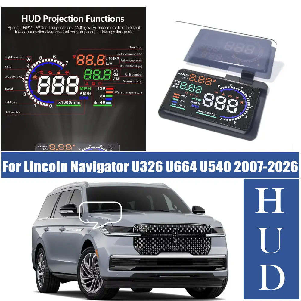 Car HUD Head Up Display LED Windshield Projection For Linc Lincoln Navigator U326 2007-2017 U664 2018-2026 U540 2016-2026