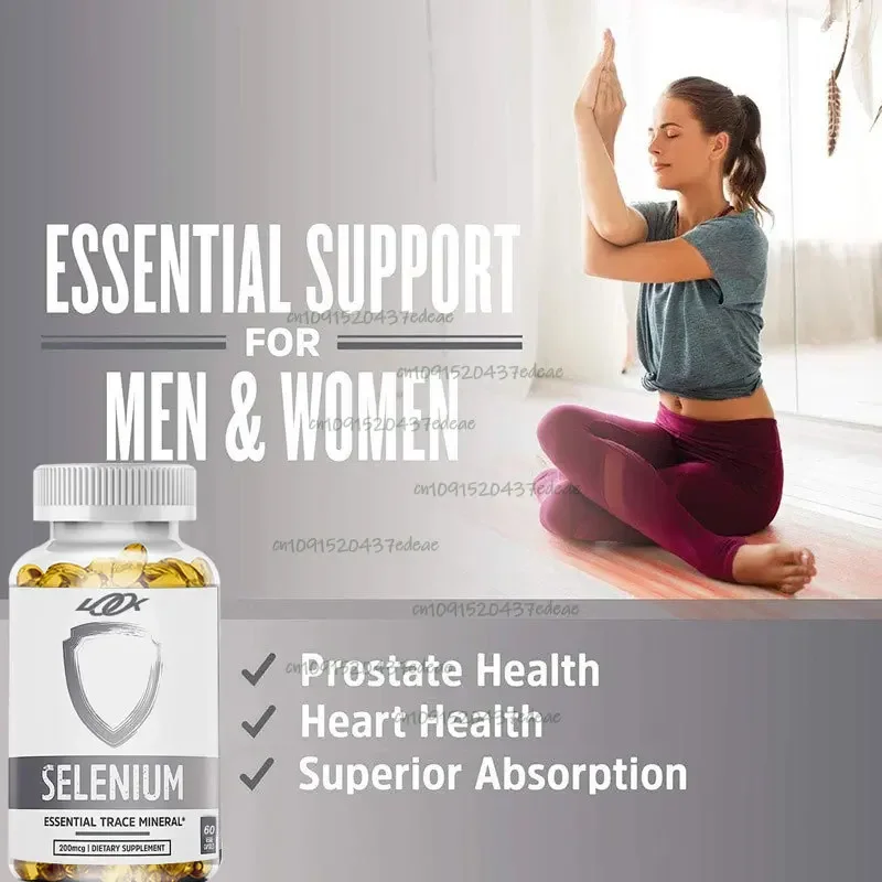 Selenium 200 Mcg - Unisex Support for Prostate, Heart Health, Immune System, Antioxidant High Absorption 60 Vegetarian Capsules