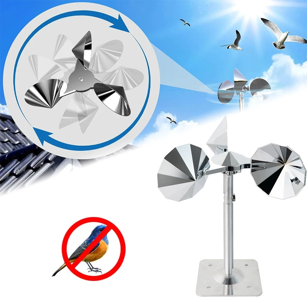 

Отпугиватель птиц, широкие устройства для отпугивания, регулируемый угол, открытый балкон, сад, ферма, двор, светоотражающий поворотный репеллент против птиц