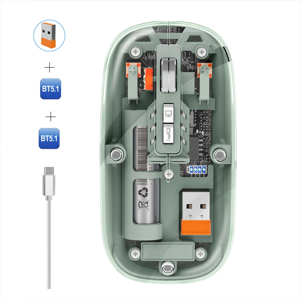 블루투스 호환 무선 충전식 투명 마그네틱 마우스, 트리플 모드 2.4G, PC 게임 및 오피스용, M233
