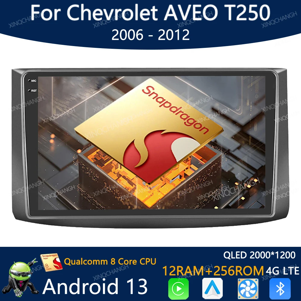 Radio para Auto con Android 13 para Chevrolet AVEO T250 2006-2012, Reproductor Multimedia QLED 4G WIFI, Unidad Principal con Bluetooth, Navegación GPS 2DIN