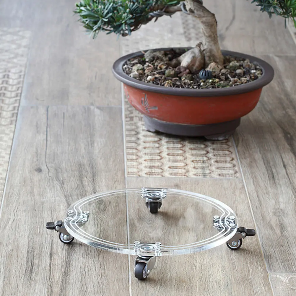 

1Pcs Moveable Flowerpot Tray Round Design Acrylic Plant Pot Base Transparent Platform with Strong Bearing Capacity