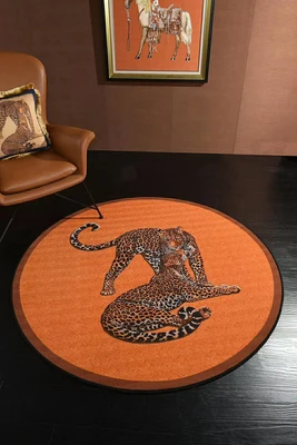 Deluxe Round Leopard Carpet for Bedroom and Living Room, Chair Non-Slip Thick Mat