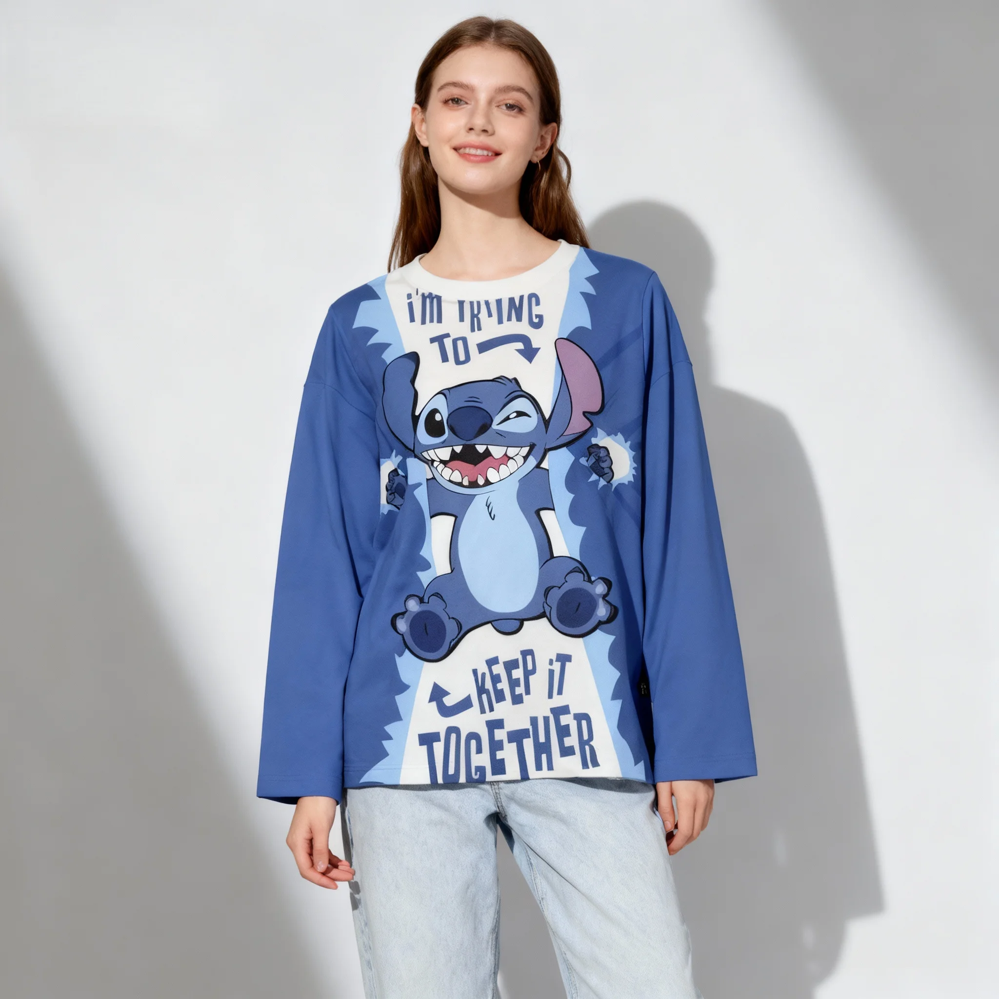 Autumn/Winter Disney Animation Series Mickey Stitch Long Sleeve T-shirt Street Oversized Women Adult Children Same Style