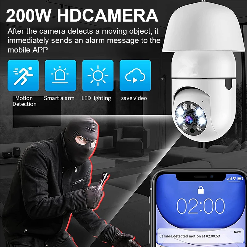 

E27 Bulb Surveillance Camera Tuya 5G Wifi Night Vision Full Color Automatic Human Tracking 4X Digital Zoom Security Monitor Cam