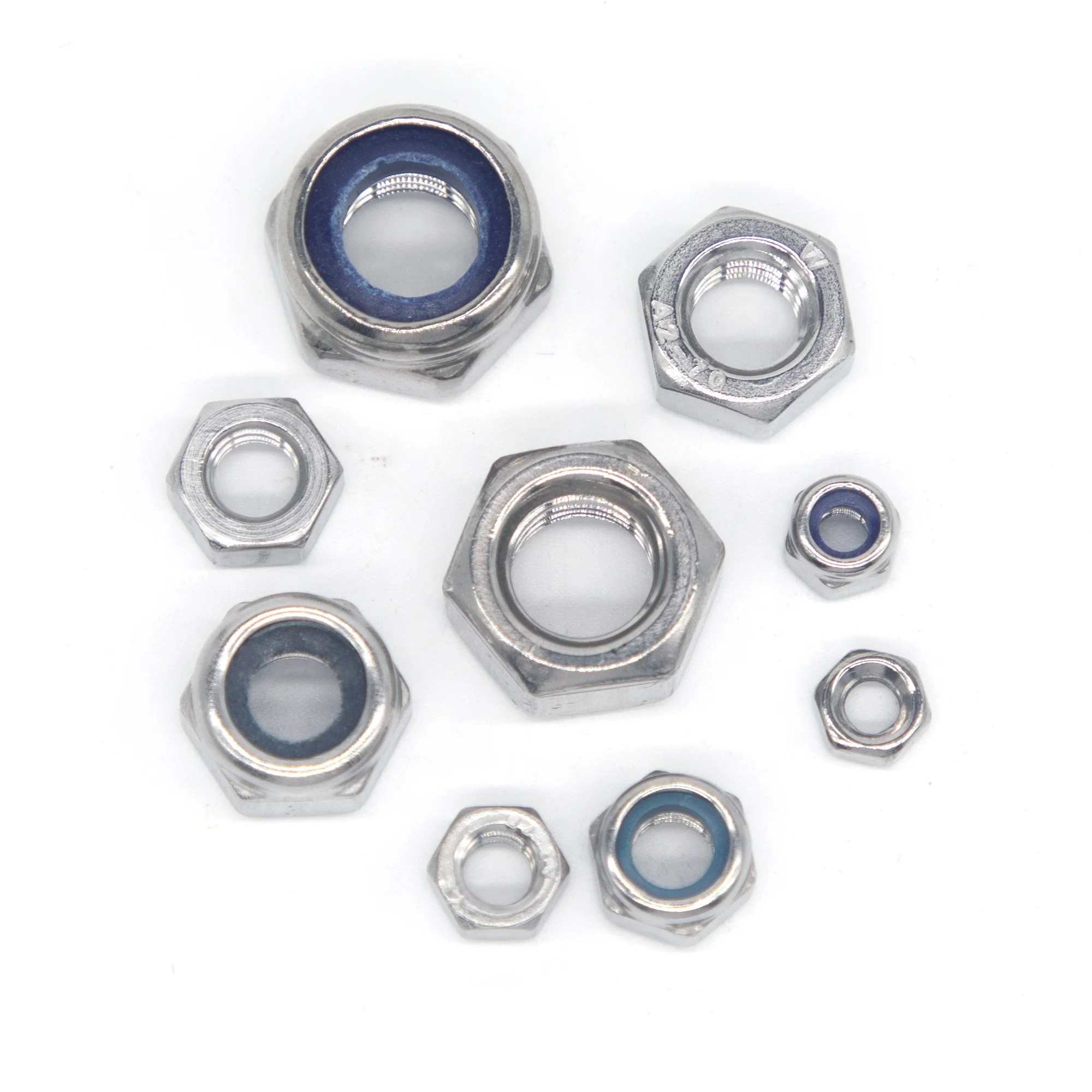 175pcs 304 Stainless Steel Nuts and Metric Locknut Kits M3 M4 M5 M6 M8 M10 Metric Nylon Insert Lock & Hex Nut Set