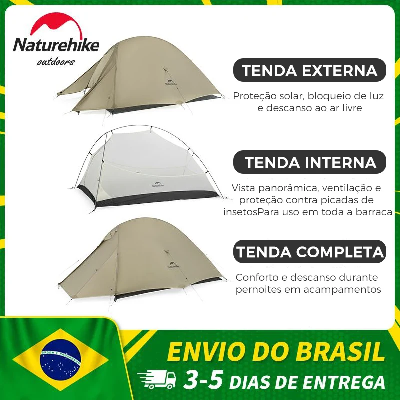 Barraca de Camping Dobrável Naturehike Cloud Up PRO para 1, 2 ou 3 Pessoas, Ultraleve, Impermeável, para Viagens ao Ar Livre, Caminhadas, Mochilão e Praia