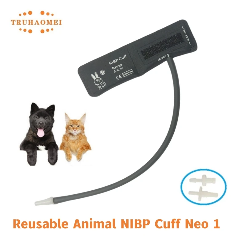 Manguito duradero NIBP para animales, manguitos reutilizables de presión arterial para veterinarios, manguera única, tamaño Neonatal para ratón,