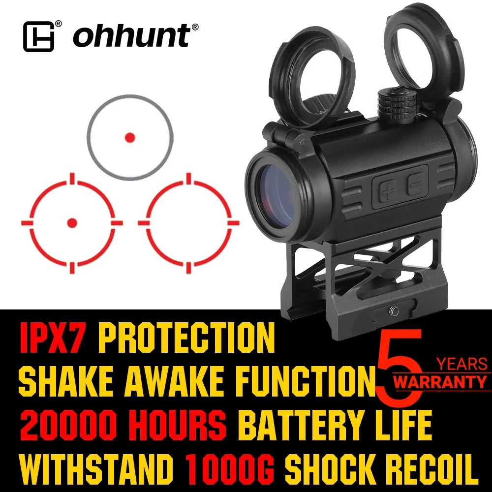 

ohhunt 1X20 Red Dot Sight 2 MOA Optical Reflex Sights Scope with Riser Mount for Hunting