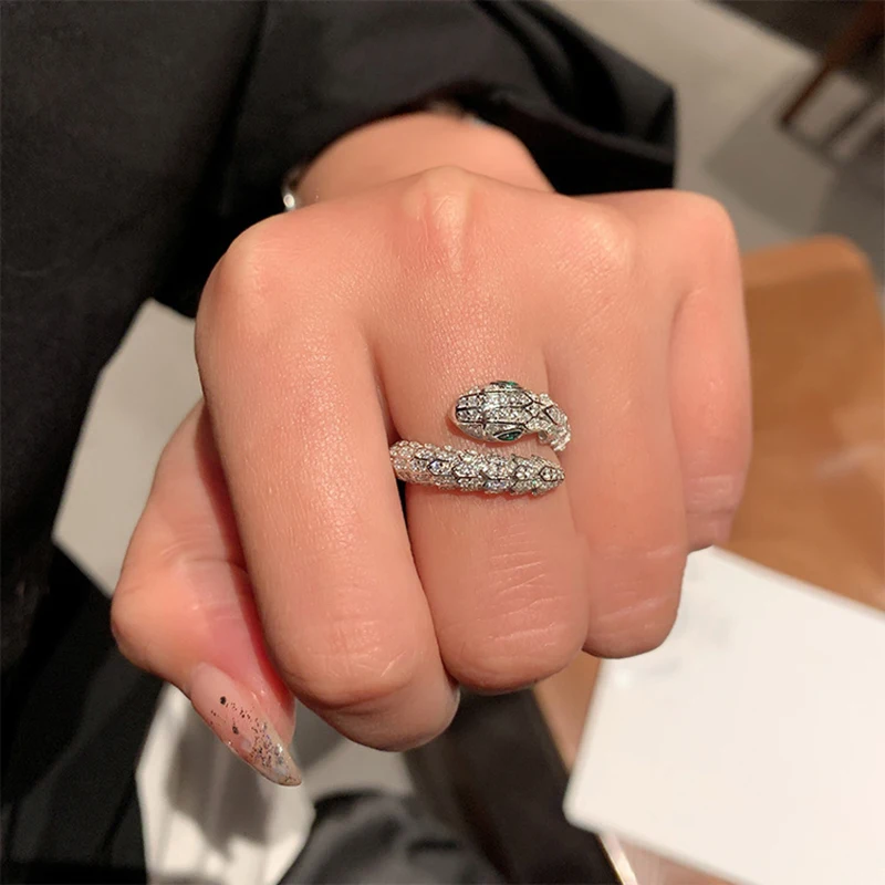 PANGJARY Silver Color Serpentine Ring for Women Chic Exaggerated Irregular Trendy Design Exquisite Birthday Jewelry Gifts