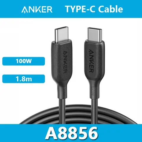 Anker 100W doble tipo C Powerline III USB-C a USB-C Cable de carga rápida 1,8 m 5A Cable para MacBook Air iPad Pro Samsung Xiaomi