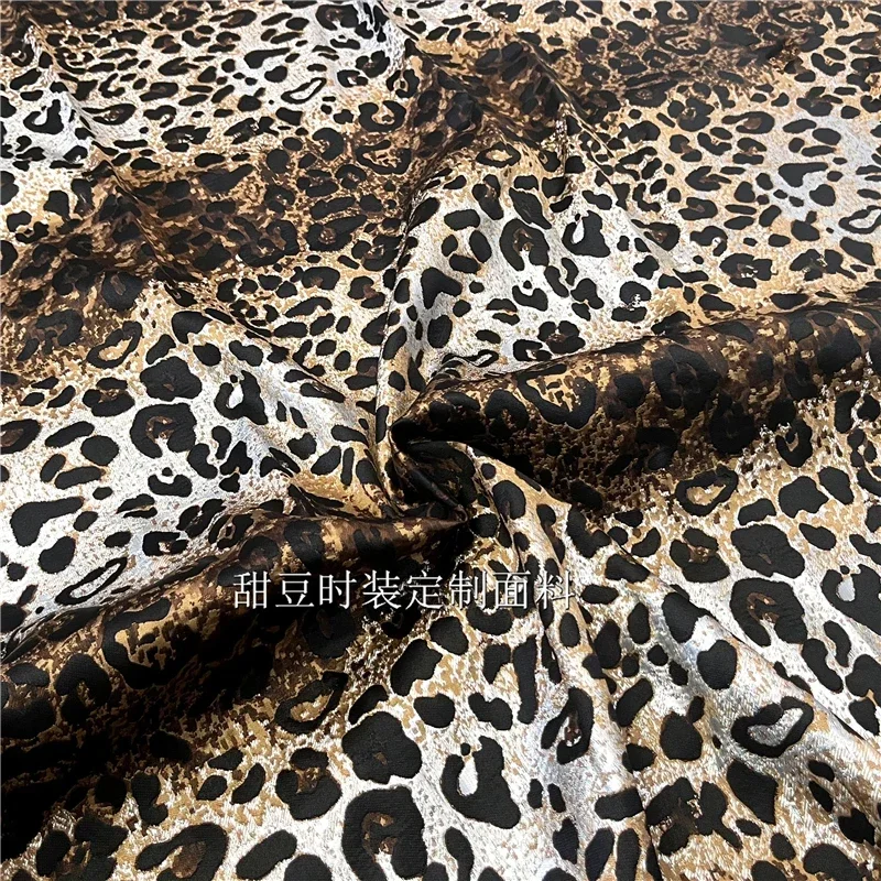 Gold Silk Brocade Jacquard Fabric Leopard Yarn Dyed Suit Coat Windbreaker Dress Fashion European Brand Design Sew Cloth by Meter