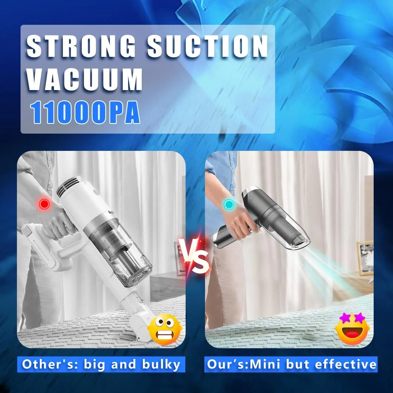 Vacuum Cordless, High Power 11000PA Suction Portable Car Vacuum Cleaner Rechargeable,  in 1  Air Duster with 2 Filters, Grey\u20