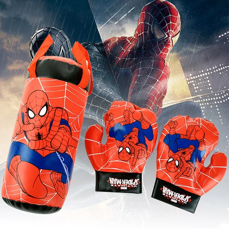 Disney Marvel Spiderman Figure Toy Gloves Sandbag Suit Boxing Spider Man Outdoor Sports Kids Toys Sand Bag Gloves Sets Kid Gifts