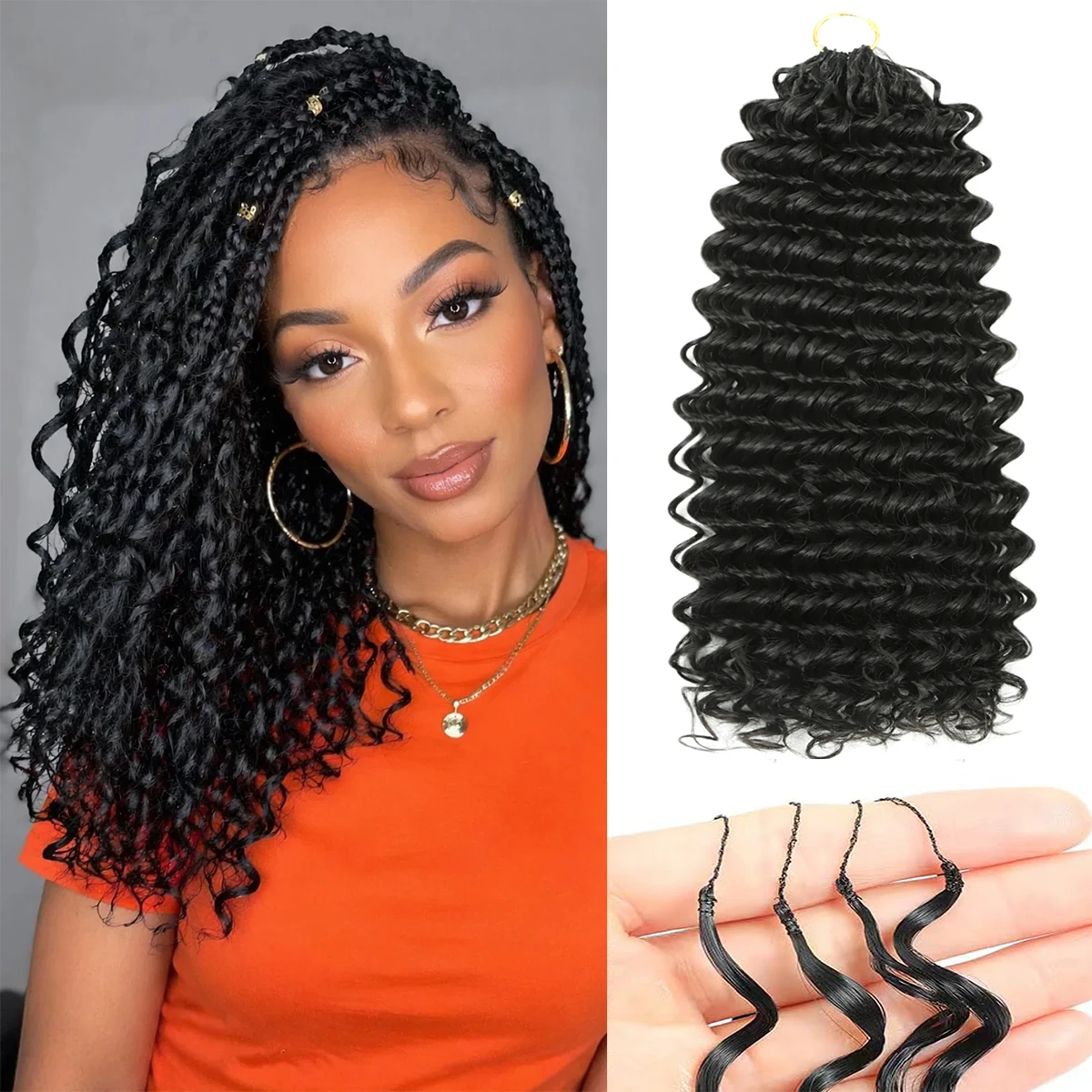 Miracle Knots Feather Crochet Hair 16inch Deep Wave Braiding hair Extensions for Black Women  Boho Ocean Braids Natural Black