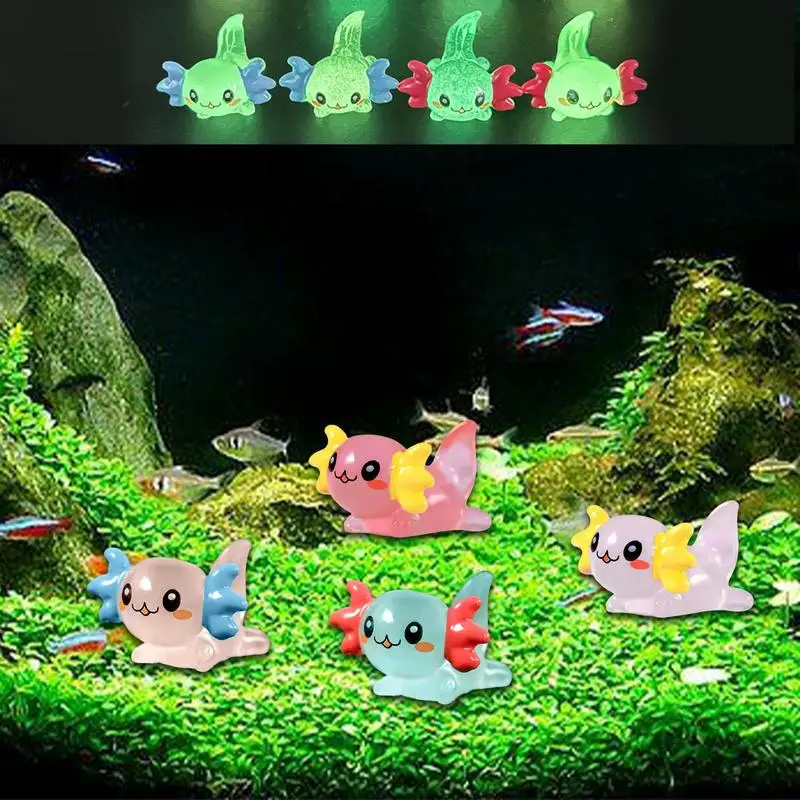 Luminous Axolotl Miniatures Ambystoma Axolotl Cute Resin Aquarium Figures Mexicanum Glow At Night Moss Microlandscape Decor