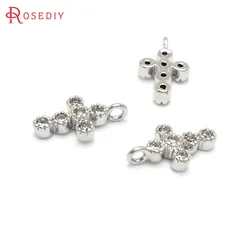 6PCS 10x6MM 18K Gold Color Brass with Zircon Small Cross Charms Pendants High Quality Necklace Diy Jewelry Findings Accessories