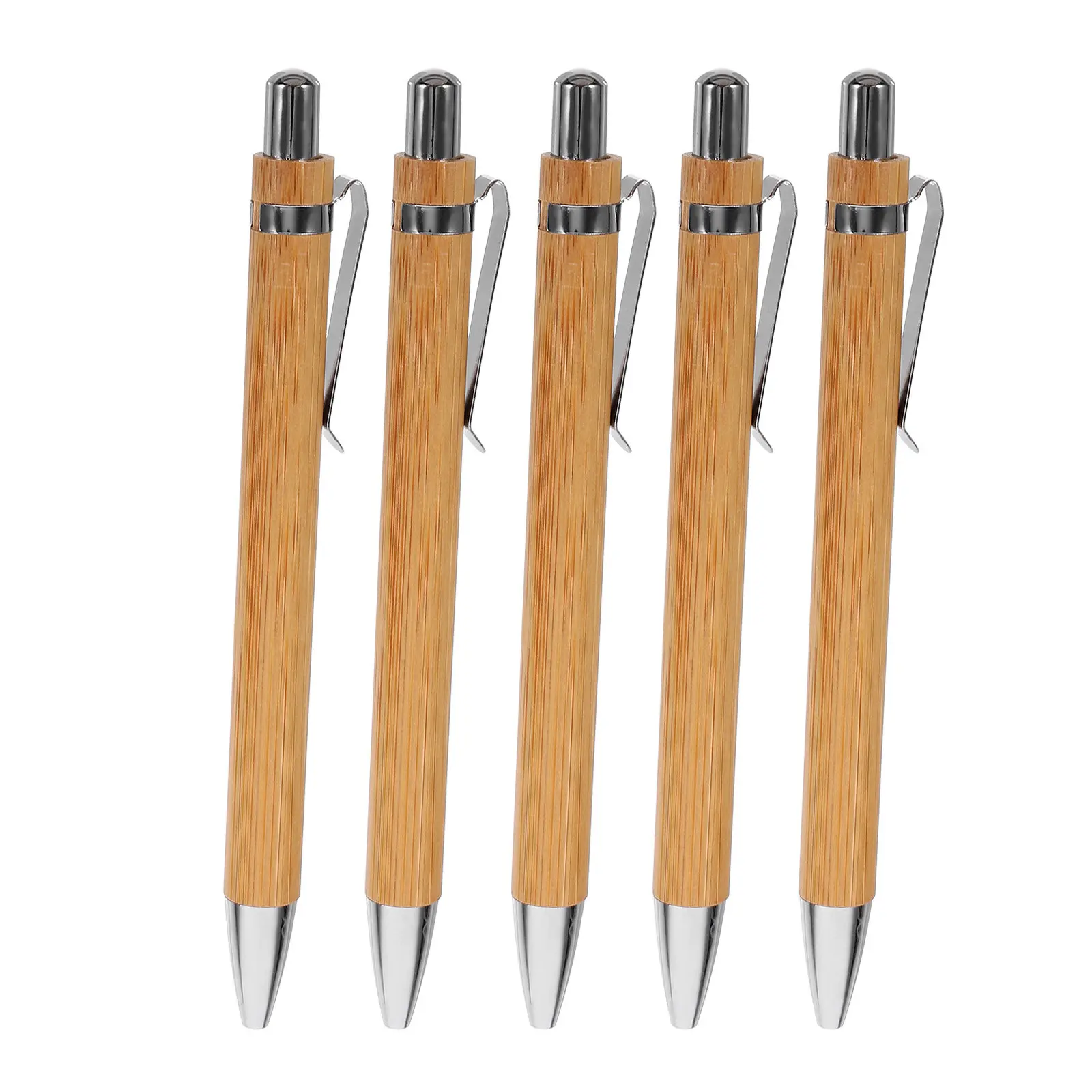 5Pcs Sustainable Bamboo Ballpoint Pen Retractable Smooth Writing Fine Tip Comfort Grip Business School Stationery Daily Use Pen