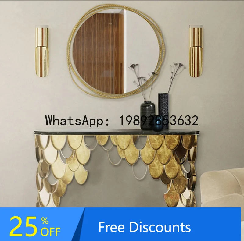 

AB Fashion Simple Stainless Steel Entryway Table Italian Minimalist Marble Rock Plate Entryway Table for Hallway and Corridor