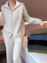 New hot selling 100% wool knitted cardigan, women's lapel sweater, simple and versatile jacket, women's full sleeved sweater