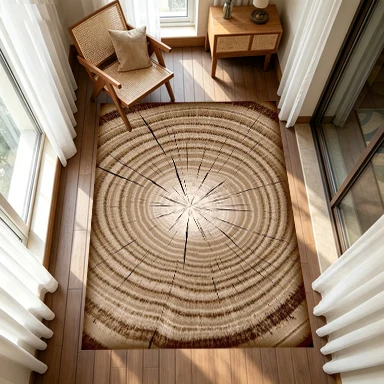 Vintage Wood Tree Ring Cross‑Section Texture Carpet Flooring, Rustic Nature Non‑Slip Area Rug for Living Room Bedroom Home Decor