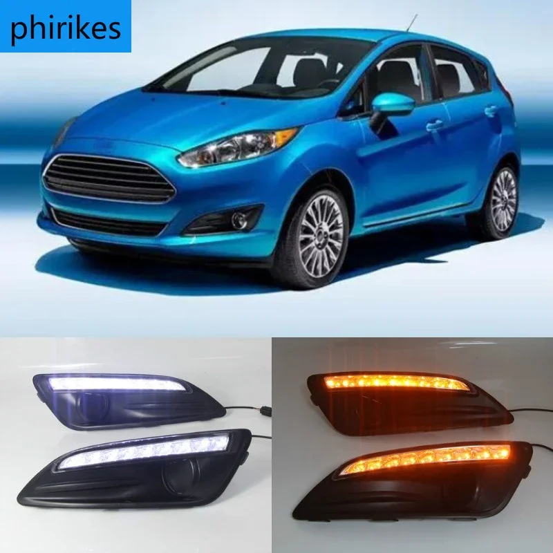 

1Pair for Ford Fiesta 2013 2014 2015 2016 LED Daytime Running Light LED DRL Fog lamp cover Yellow Turning signal Lights