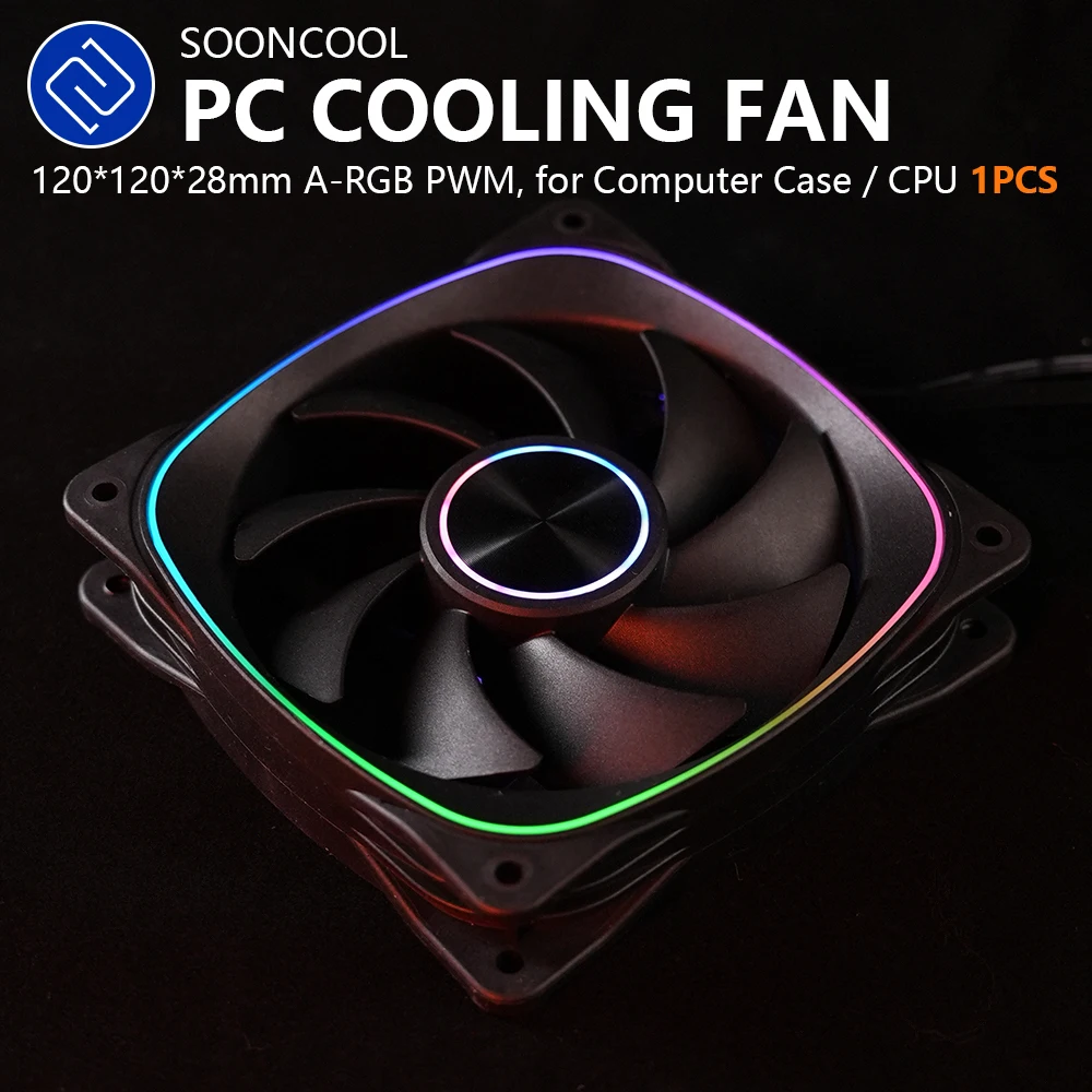 

SOONCOOL 120*120*28 мм ОХЛАЖДАЮЩИЙ ВЕНТИЛЯТОР ПК для корпуса компьютера ARGB PWM Тихий охладитель для процессора 2500 об/мин 35 дБА
