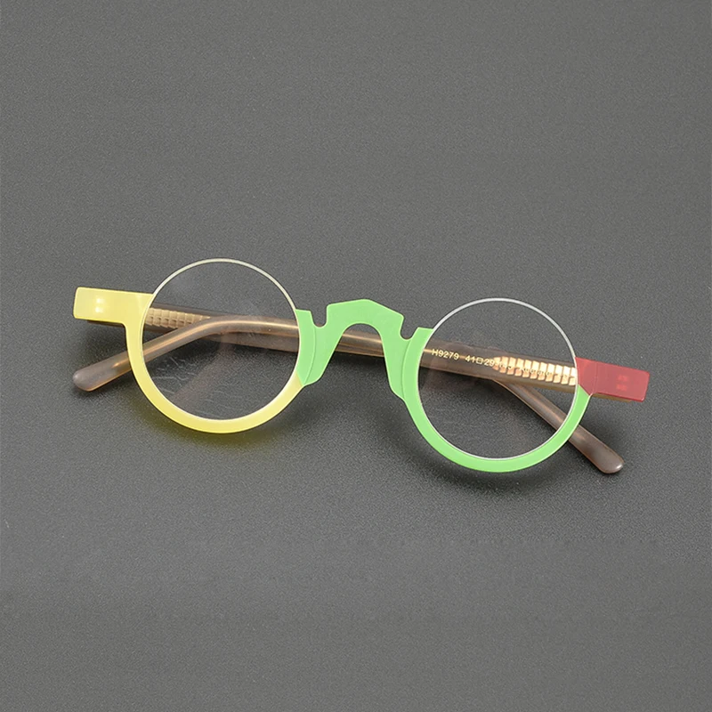 Colorful High Quality Vintage Acetate Round Halfframe Glasses For Men Women Designer Retro Fashion Eyeglasse Can customize lens