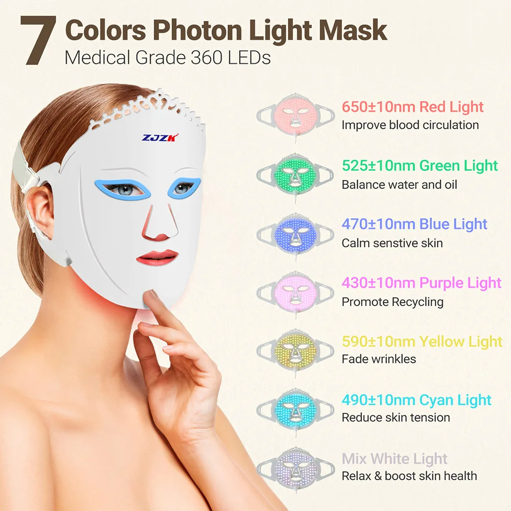 Skin Care Devices Professional Aesthetic Led Mask Photon Light Therapy 7 Colors  for Anti-Acne Wrinkle Removal Rejuvenation