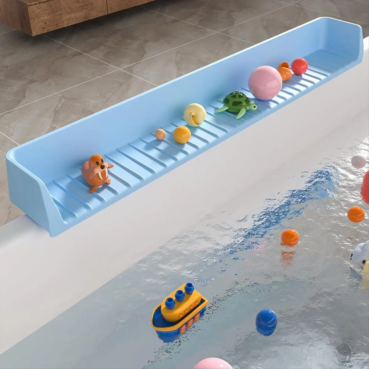 Longer Splash Guard for Bathtub Kids, Silicone Water Splash Guard, Toy Tray Holder for Tub, Bathtub Splash Guard Green