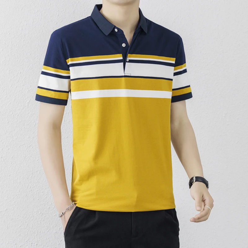 Business Casual Short Sleeve T-shirts Stylish Contrasting Colors Striped Summer New Polo-Neck Men\'s Clothing Commute Polo Shirts