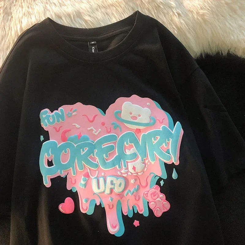 Funny Women's T-shirt Cute Bear Tshirt Harajuku Oversized T Shirt Streetwear Short Sleeve Tops Tee Shirt Hip Hop image 2