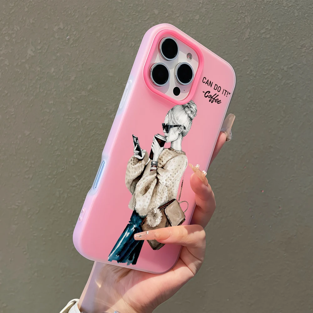 Jelly Phone Case For Samsung Galaxy S26 Ultra S25 S24 S23 S22 FE Plus A55 A56 A54 A36 A35 A34 A33 5G Fashion Girl Coffee Cover