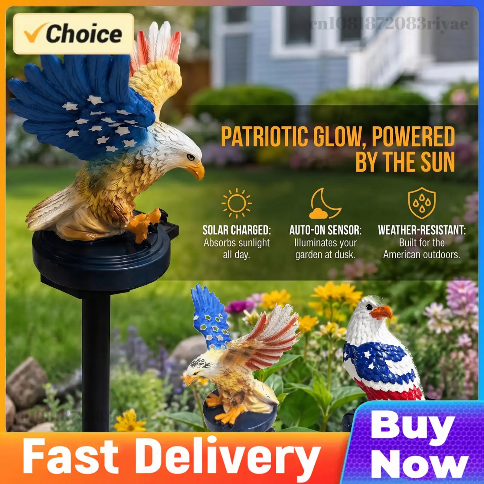 Eagle Solar Lights Waterproof Decorative American Bald Eagle Solar Garden Lights 4th of July Figurine Stake Lights for Yard Lawn
