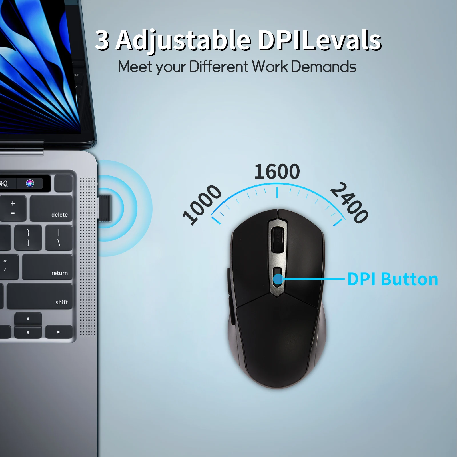 2.4GHz Wireless Mouse, Rechargeable Computer Mice with USB Receiver, Quiet Click, 2400 DPI Silent Mouse for Laptop Notebook PC