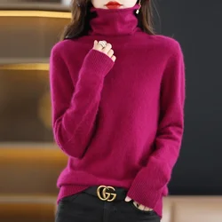 Pile-Collared Mink Cashmere Sweater For Women Pullover 2023 Autumn Winter Knitted Sweaters Loose Base Shirt Fashion Basic Tops