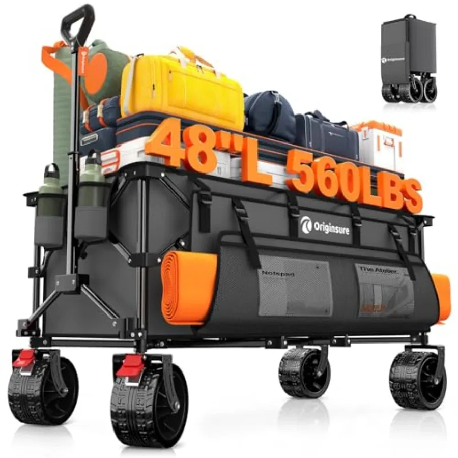 

48 L Collapsible Wagon Cart Foldable 560lbs Weight Capacity 300L Heavy Duty Folding Beach Wagons with Big All-Terrain Wheels Ut