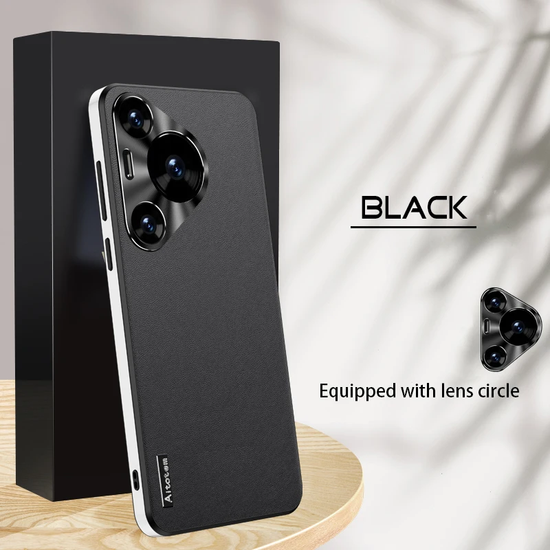 

Роскошный противоударный чехол с мягким силиконовым краем для телефона Huawei Pura 70 Pro, ультра металлическая защита объектива, кожаные чехлы на заднюю панель