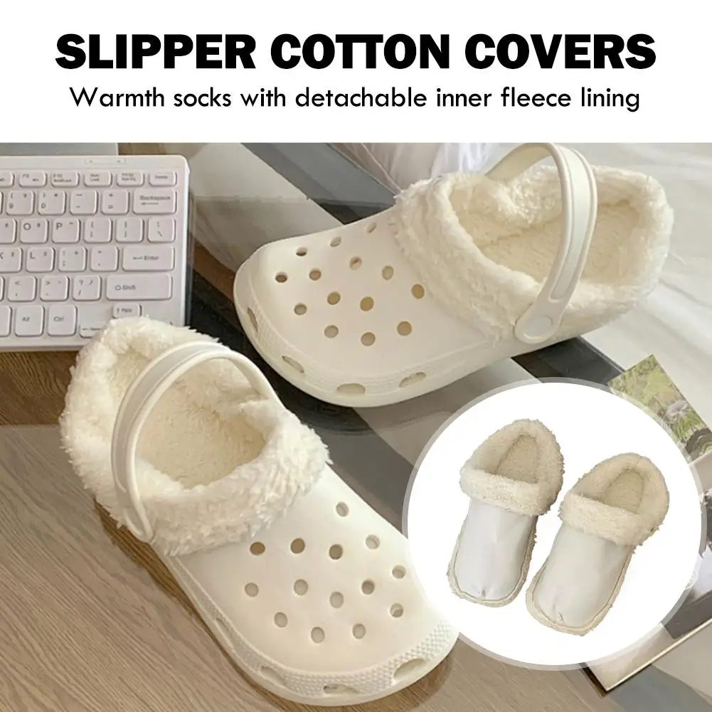 Penutup Sepatu Katun Fleece Musim Dingin Hangat Kaos Kaki Pendek Penghias Sepatu Sol Tebal Bulu Untuk Wanita Pria Penutup Sepatu Bulu Lepas Pasang L R0z0
