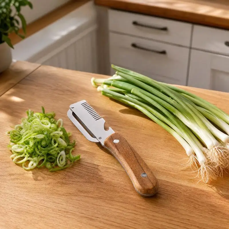 【HG】3-in-1 Stainless Steel Serrated Vegetable Peeler With Wooden Handle Slicer Bottle Opener Kitchen Tool