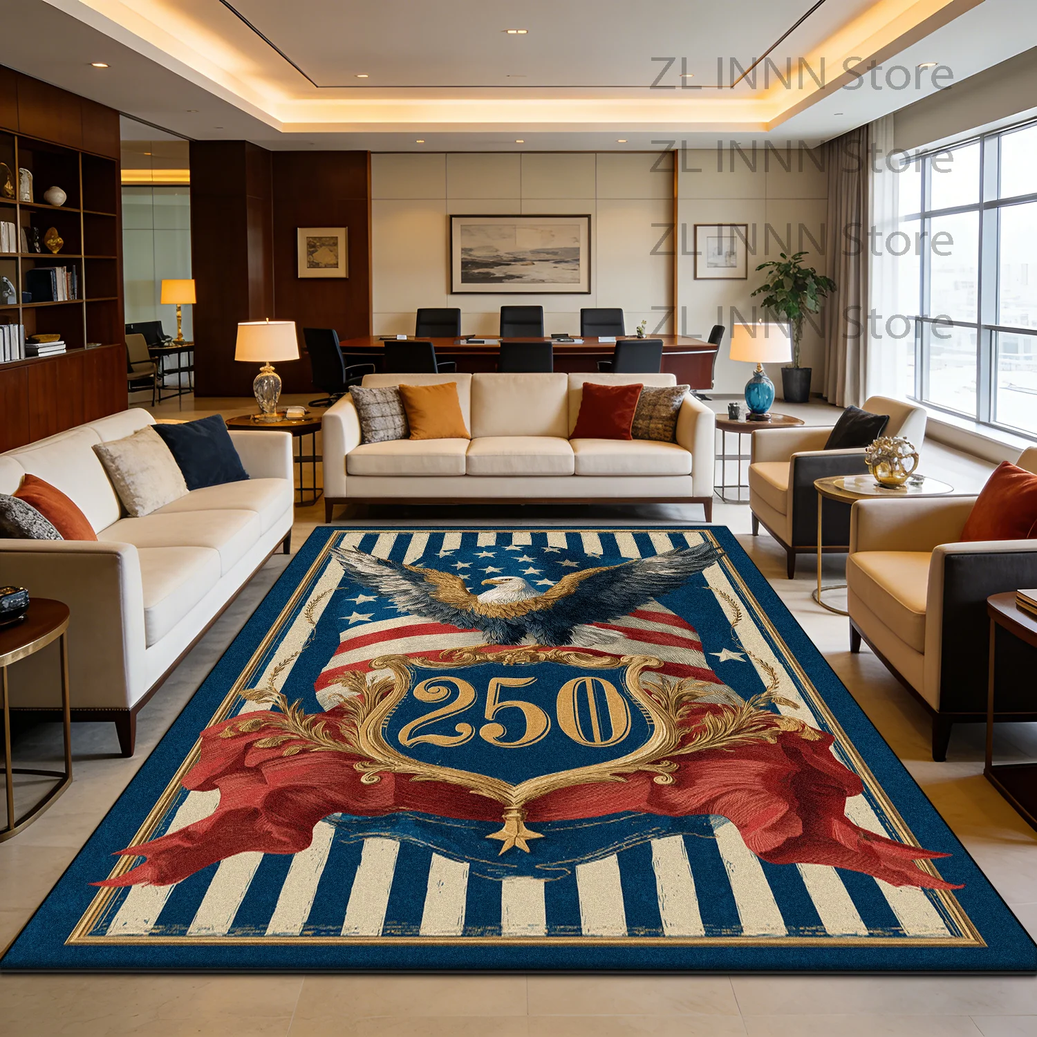 USA 250th Anniversary Decoration Carpet for Living Room Retro Eagle Office Sofa Area Rugs Study Bedroom Fluffy Plush Floor Mat