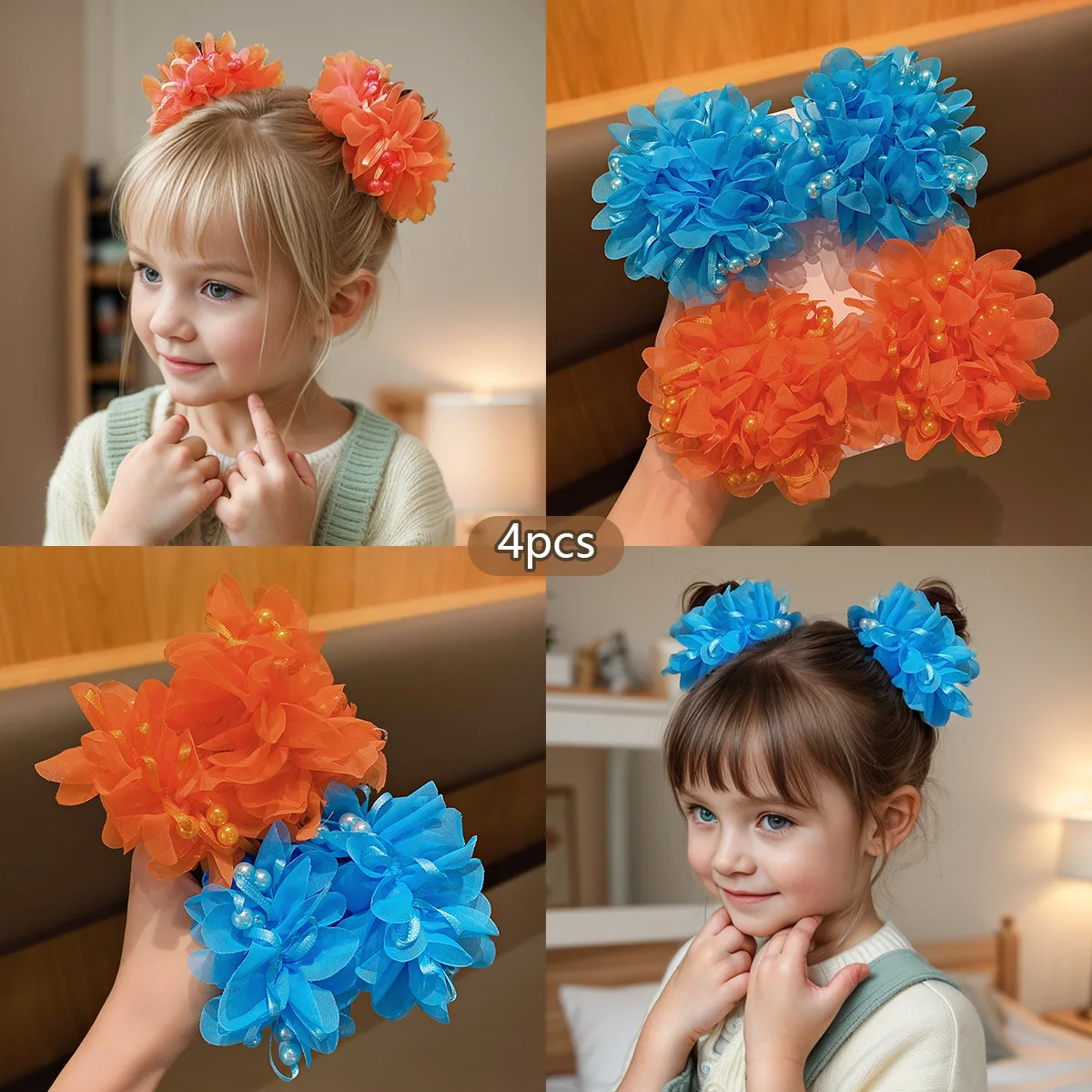 4 cute children\'s hair accessories with flower headbands suitable for daily use