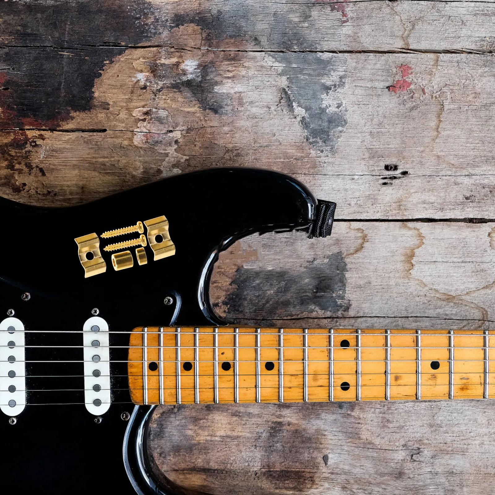 Juego de 5 retenedores de cuerdas de guitarra eléctrica de acero para piezas de bajo de estilo, tornillo de montaje de repuesto incluido para guitarra