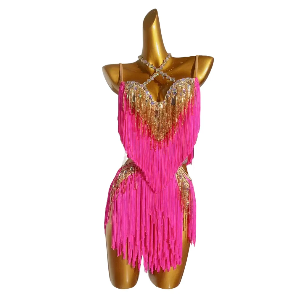 Vestido de dança latina high-end personalizado nu sentimento artesanal borla com diamante cha cha tango adulto palco roupas profissionais
