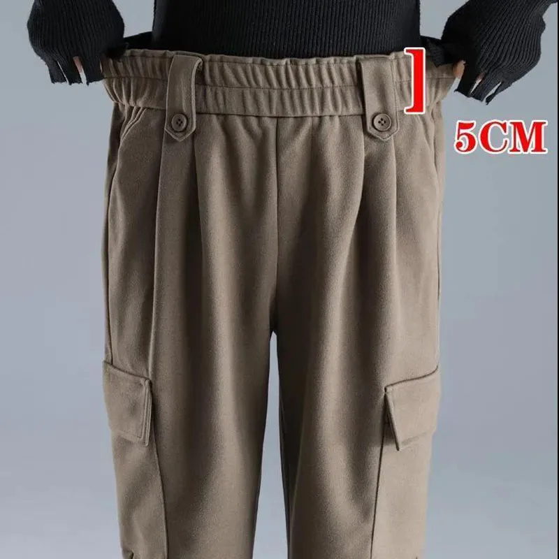 Fall Winter Thicken Woolen Baggy Cargo Pants Women Casual Plus Velvet Warm Harem Pantalones High Waist Jogger Trousers With Belt